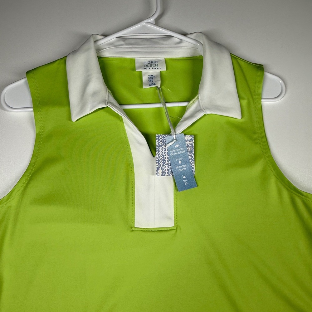 Sigrid Olsen Golf Tennis Sleeveless Polo Top NWT UPF 50 Lime Green Athletic Med - Picture 4 of 12
